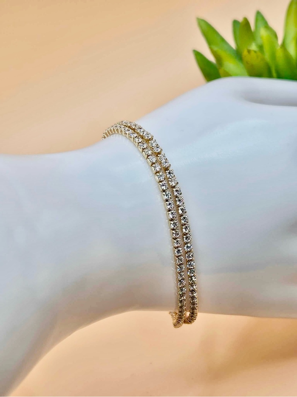 Gold Plated Crystal Double-Row Tennis Bracelet